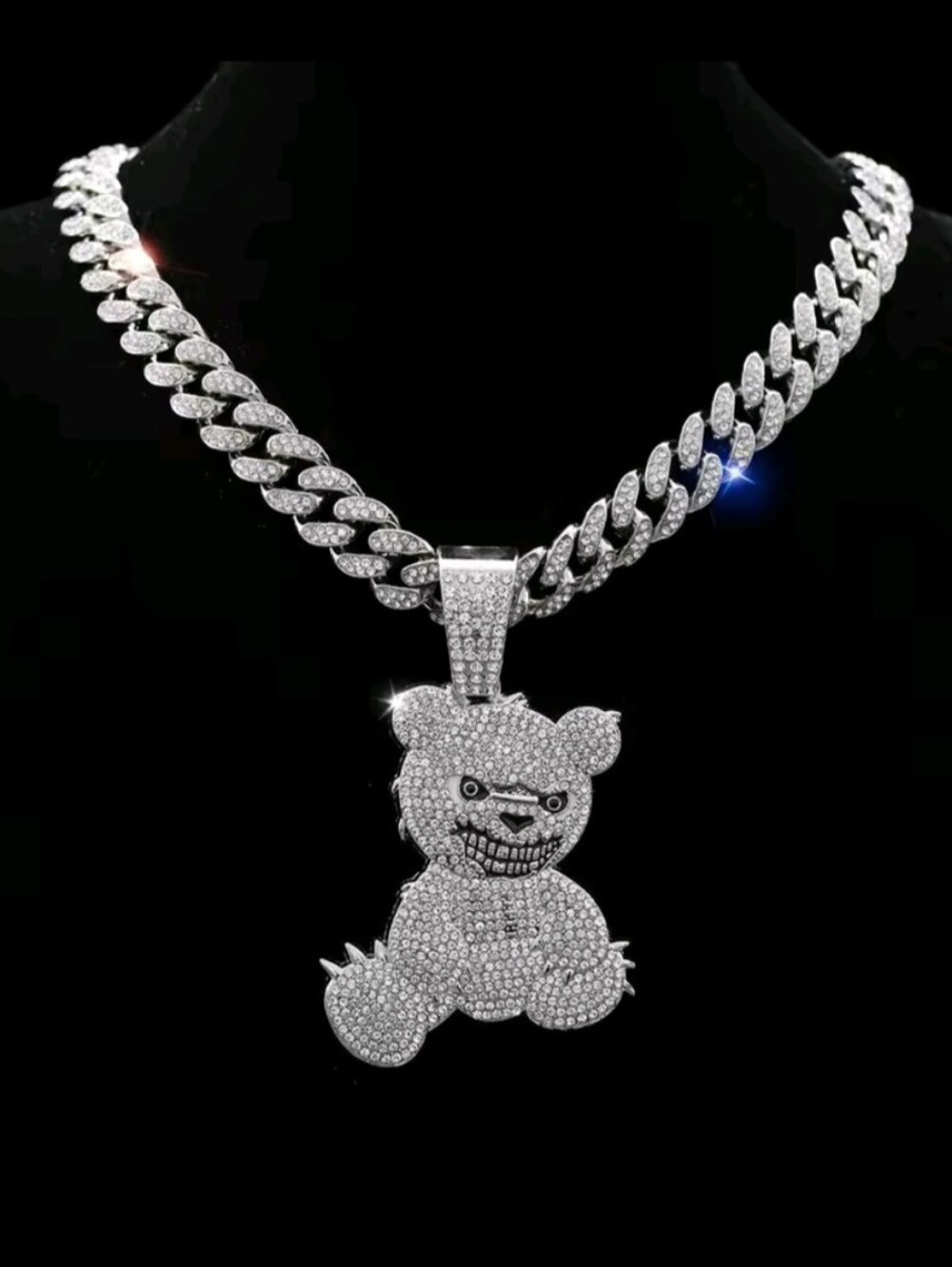 Men/Women Silver Hip Hop Aggressive Bear Pendant With Miami Cuban Necklace